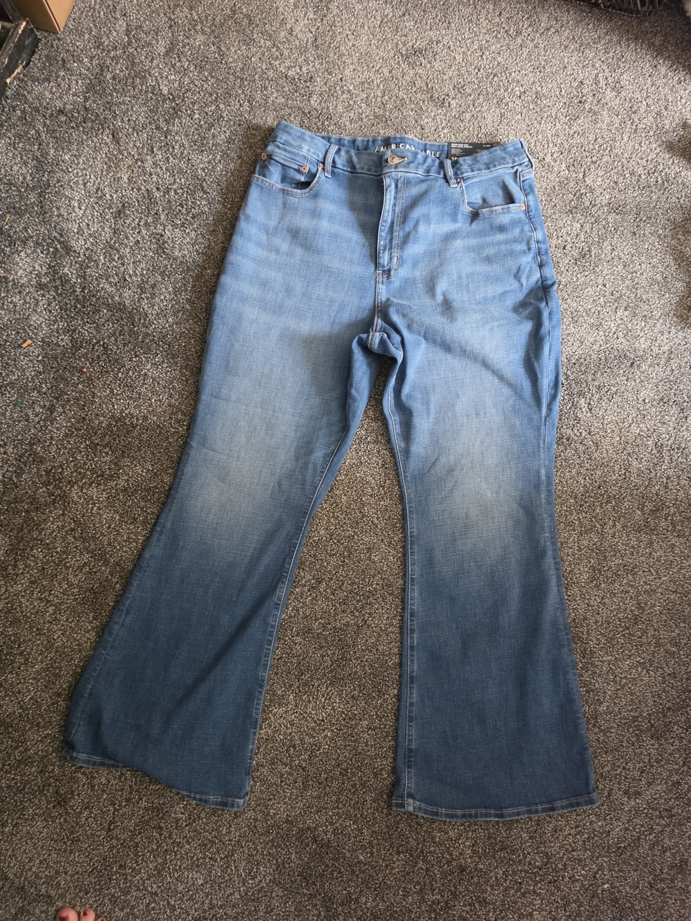 American Eagle Outfitters Curvy Super High-Waisted Flare Jeans Blue Waist 34W x